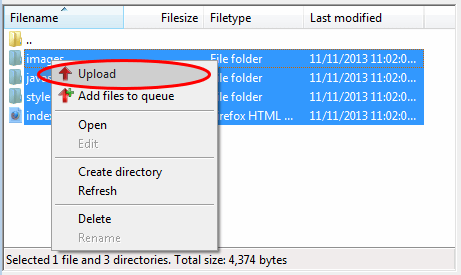 filezilla - upload