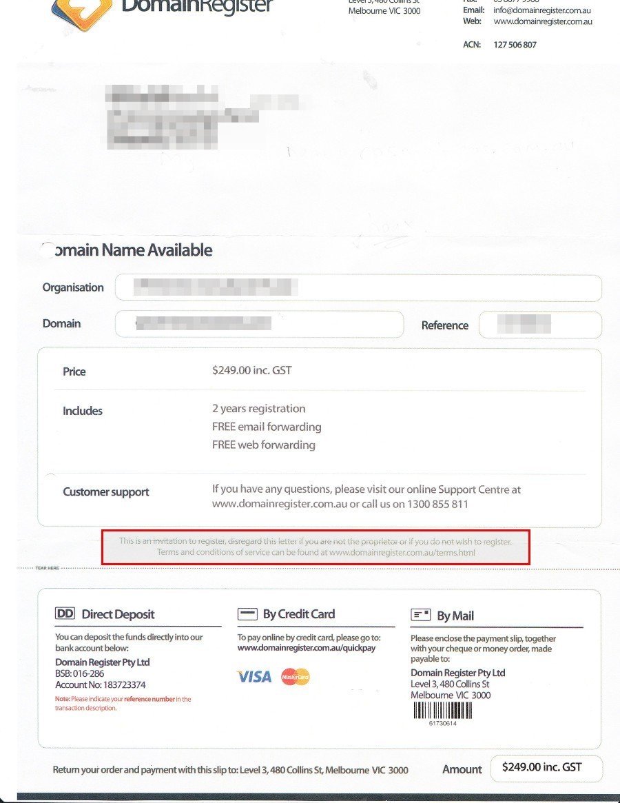 Domain Registration Scam: Domain Register (domainregister.com.au) • Conetix