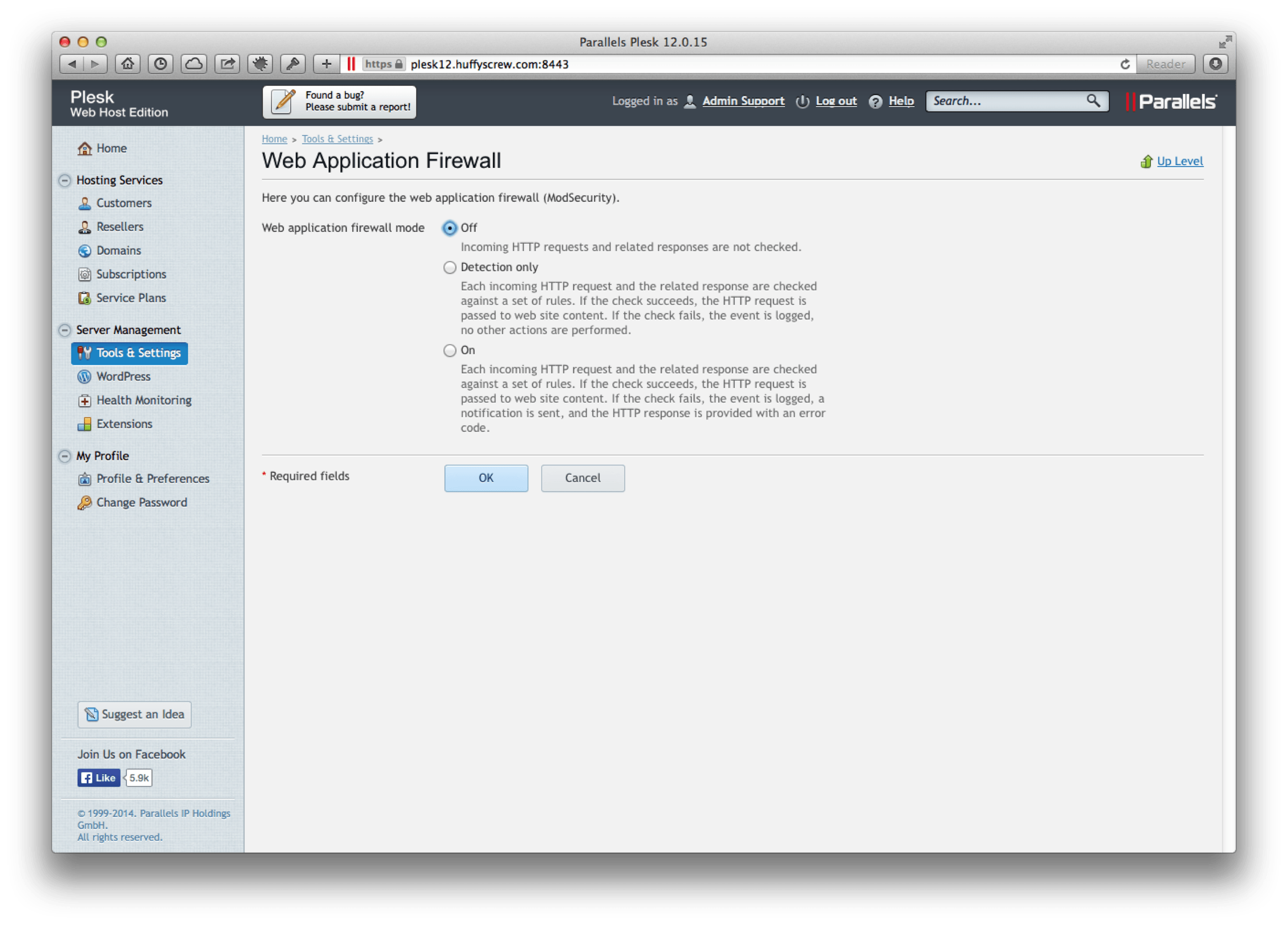 plesk 12 web application firewall screen shot