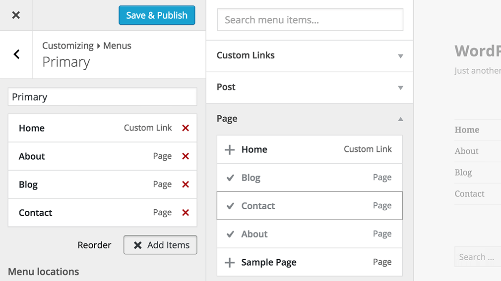 wordpress 3.4 "billie" menu cutomoiser