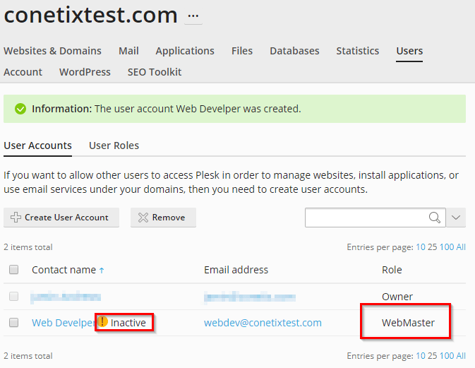 how to create additional plesk user accounts - activation via email