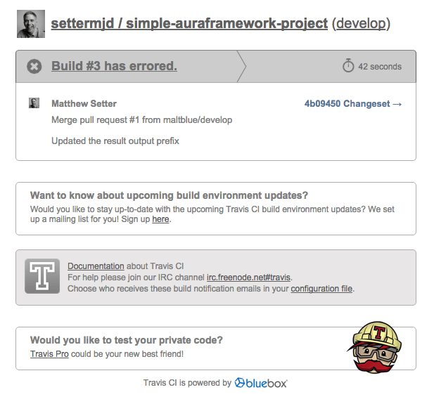 travis.ci notification email