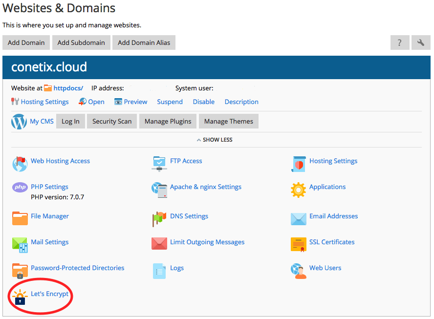 let's encrypt hosting button