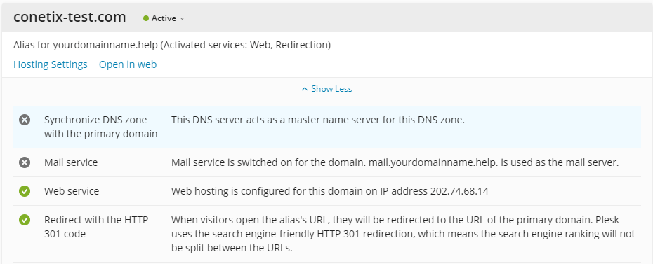 add a domain alias in plesk