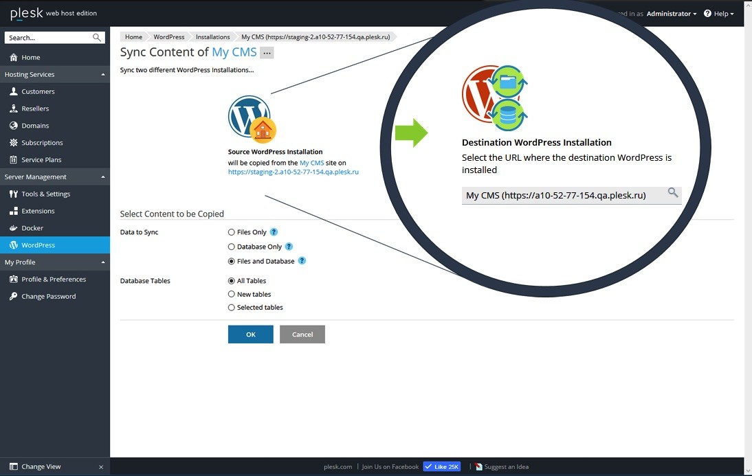 plesk 17.5 wordpress toolkit 2.0 sync screenshot