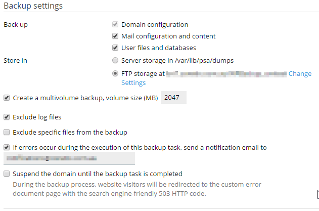 plesk onyx - schedule plesk backup to ftp storage