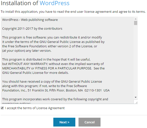 plesk onyx - install wordpress via plesk application
