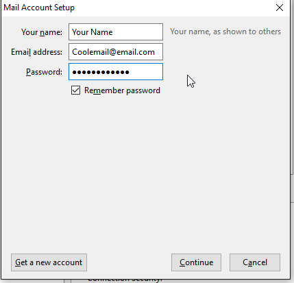 setting up a new email account in thunderbird
