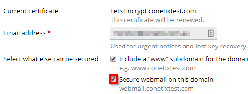plesk onyx - secure webmail with let's encrypt free ssl certificate