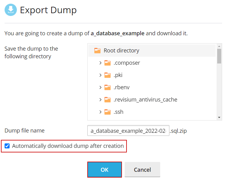 plesk obsidian: exporting a backup of your database