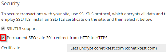 plesk onyx - redirect http to https