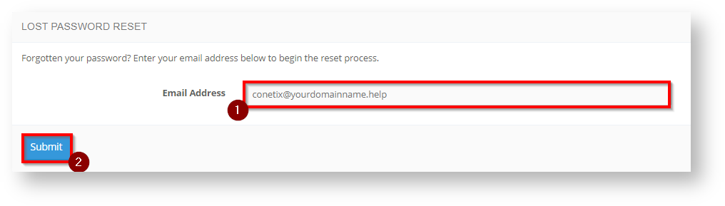conetix control panel: reset your password