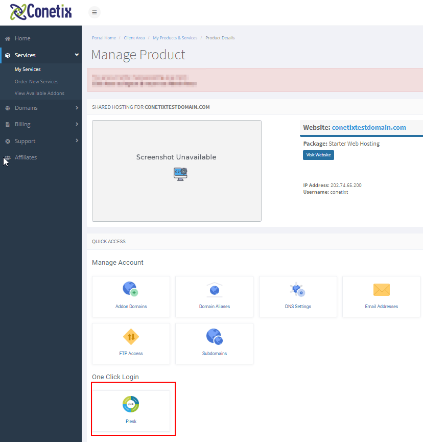 conetix control panel: add files to plesk