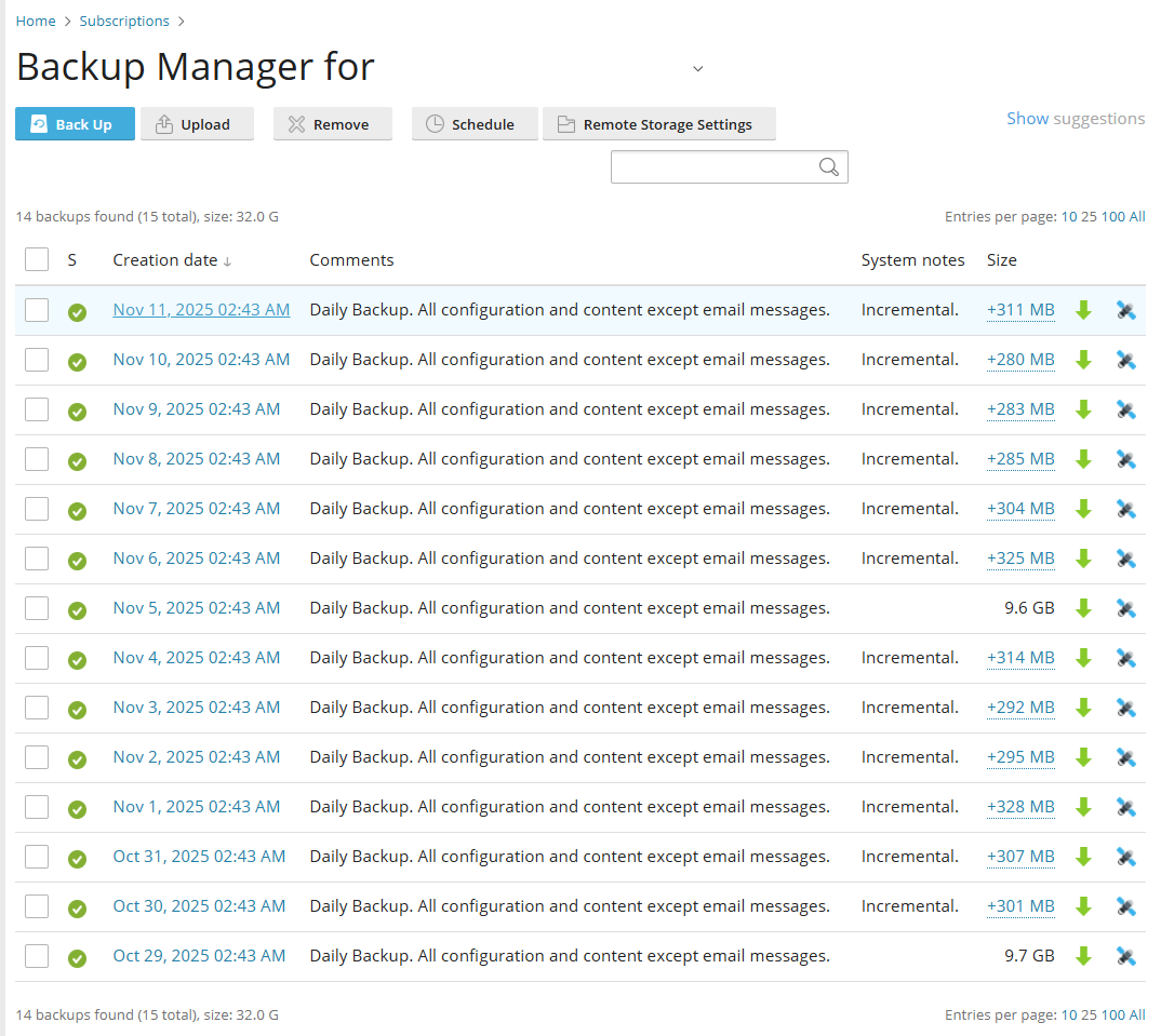 disk space usage - backups