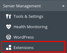 plesk onyx - select extension