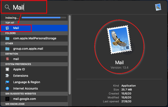 search for email on mac