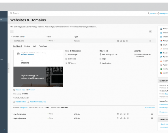 plesk obsidian: new ui