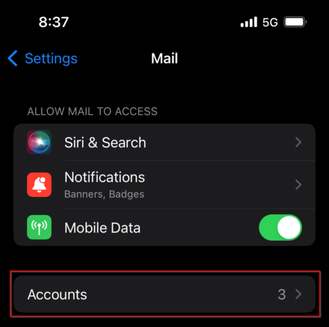 iphone - update imap/pop email password