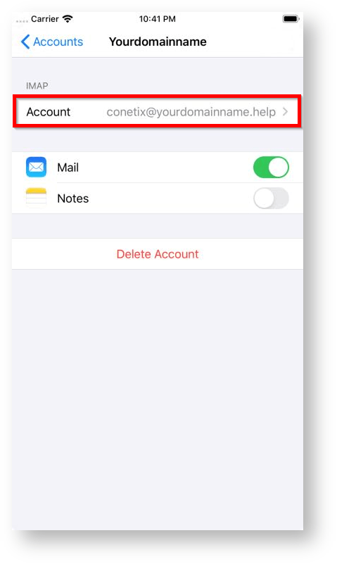modify iphone smtp mail settings