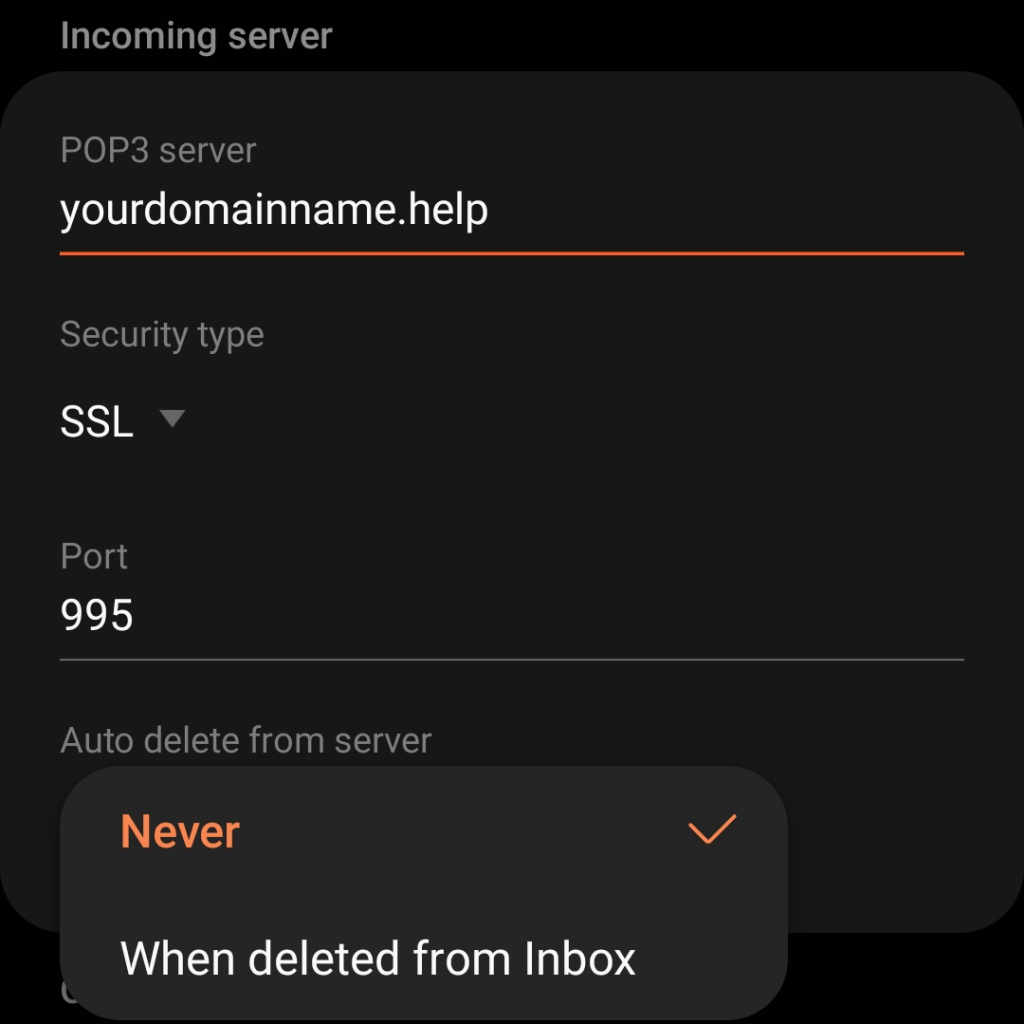 setup imap/pop emails on the samsung email app