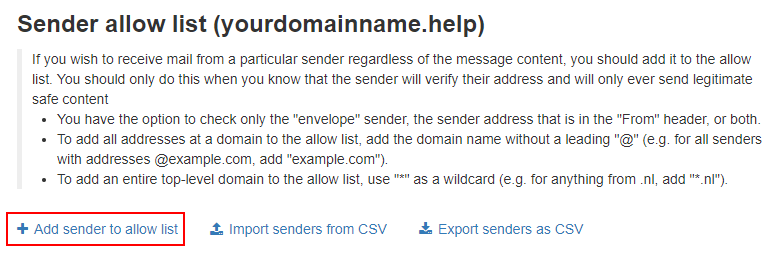 spamexperts - add an email or domain to the allow list