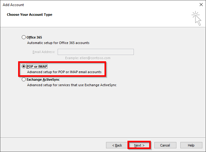 setup new mailbox in outlook
