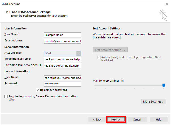 setup new mailbox in outlook