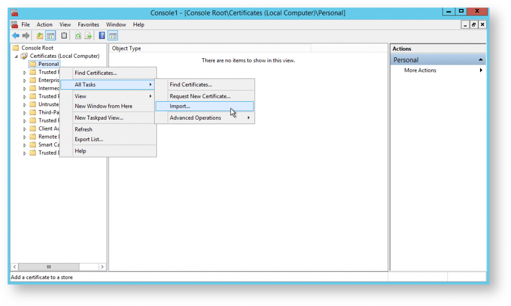 installing a pfx certificate on a windows server