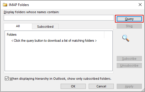 how to subscribe to imap folders in ms outlook