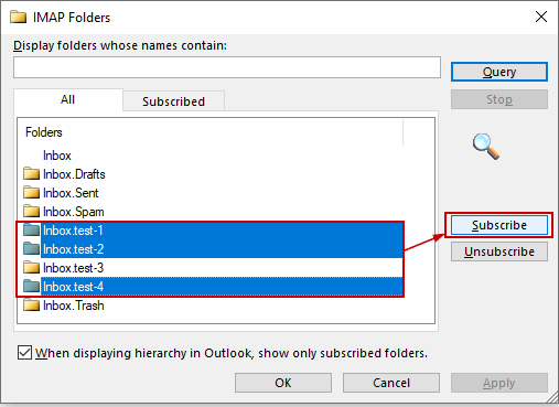how to subscribe to imap folders in ms outlook