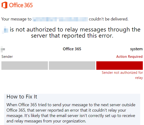 Office 365 Email Bounce Error - Not Authorized • Conetix