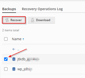 restore a database with acronis backup via plesk