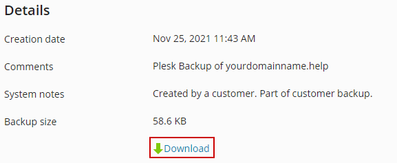 how to download a plesk backup
