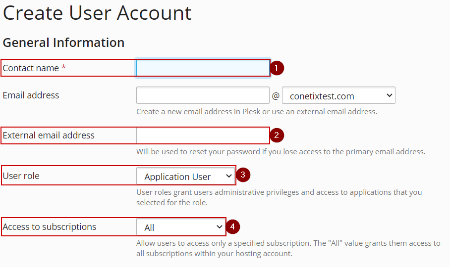 how to create a subscription user in plesk