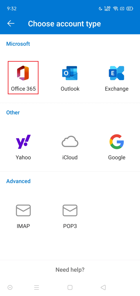 setup microsoft 365 account on the outlook app for android