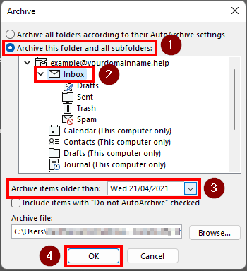 archiving emails in outlook