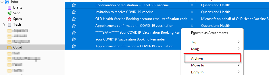 archiving emails in thunderbird