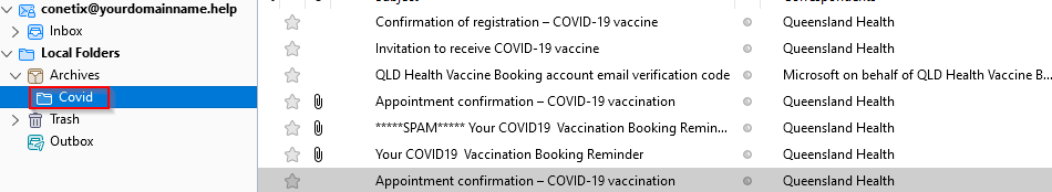 archiving emails in thunderbird