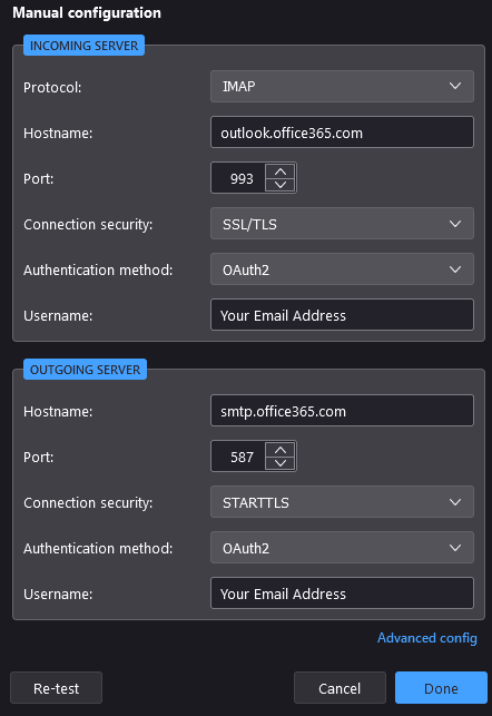 setup 365 account in thunderbird
