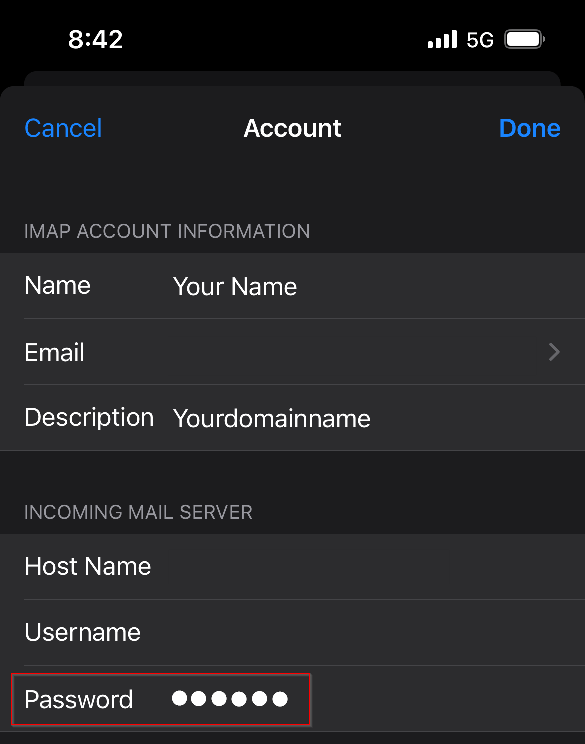 iphone - update imap/pop email password