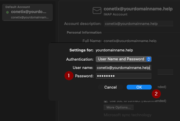 outlook for mac - update imap/pop email password