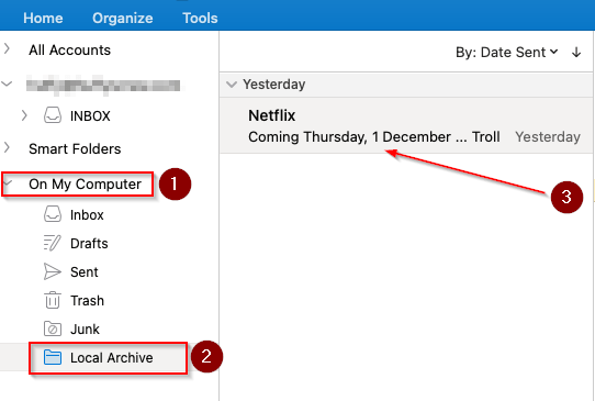 archiving emails to local folder in outlook for mac