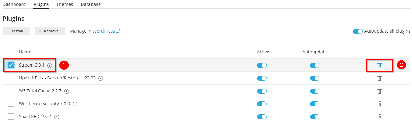 removing a plugin from wordpress using wp toolkit