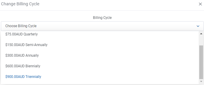 modify the billing cycle on website hosting subscription