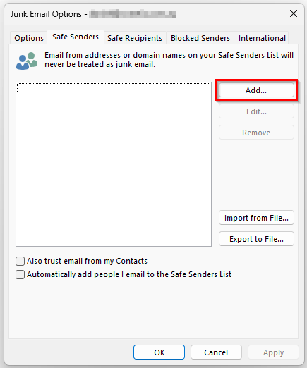 microsoft outlook – how to whitelist an email address