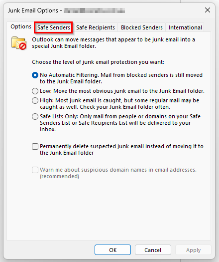 microsoft outlook – how to whitelist an email address