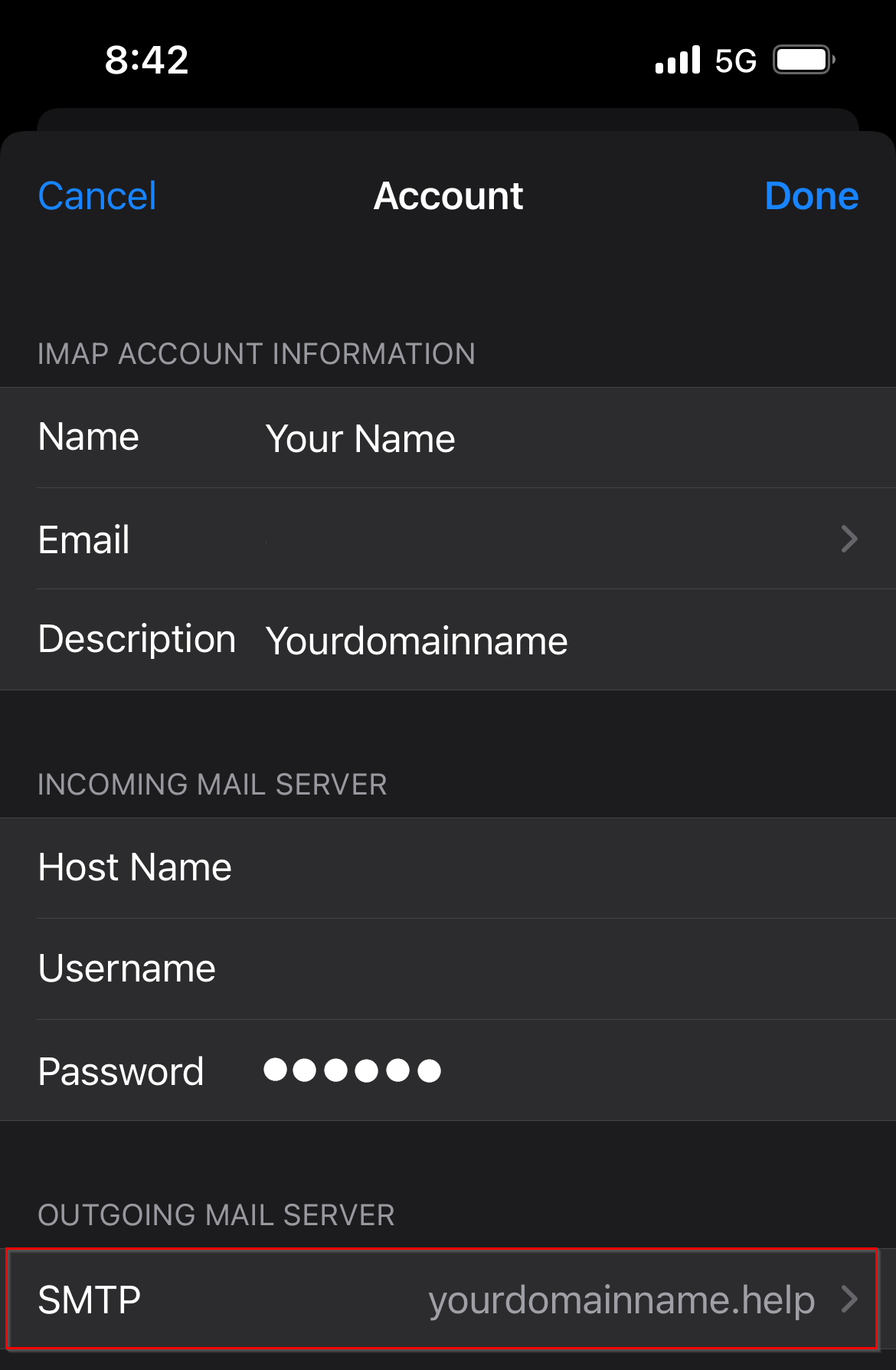 iphone - update imap/pop email password