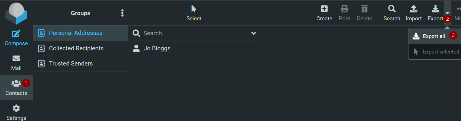 roundcube - export/import contacts