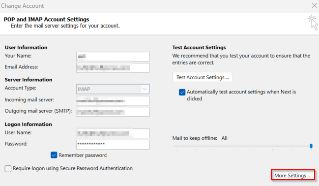 outlook classic - update email settings