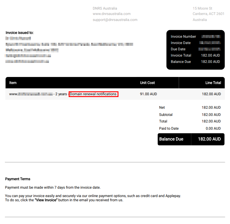 dnrs scam invoice